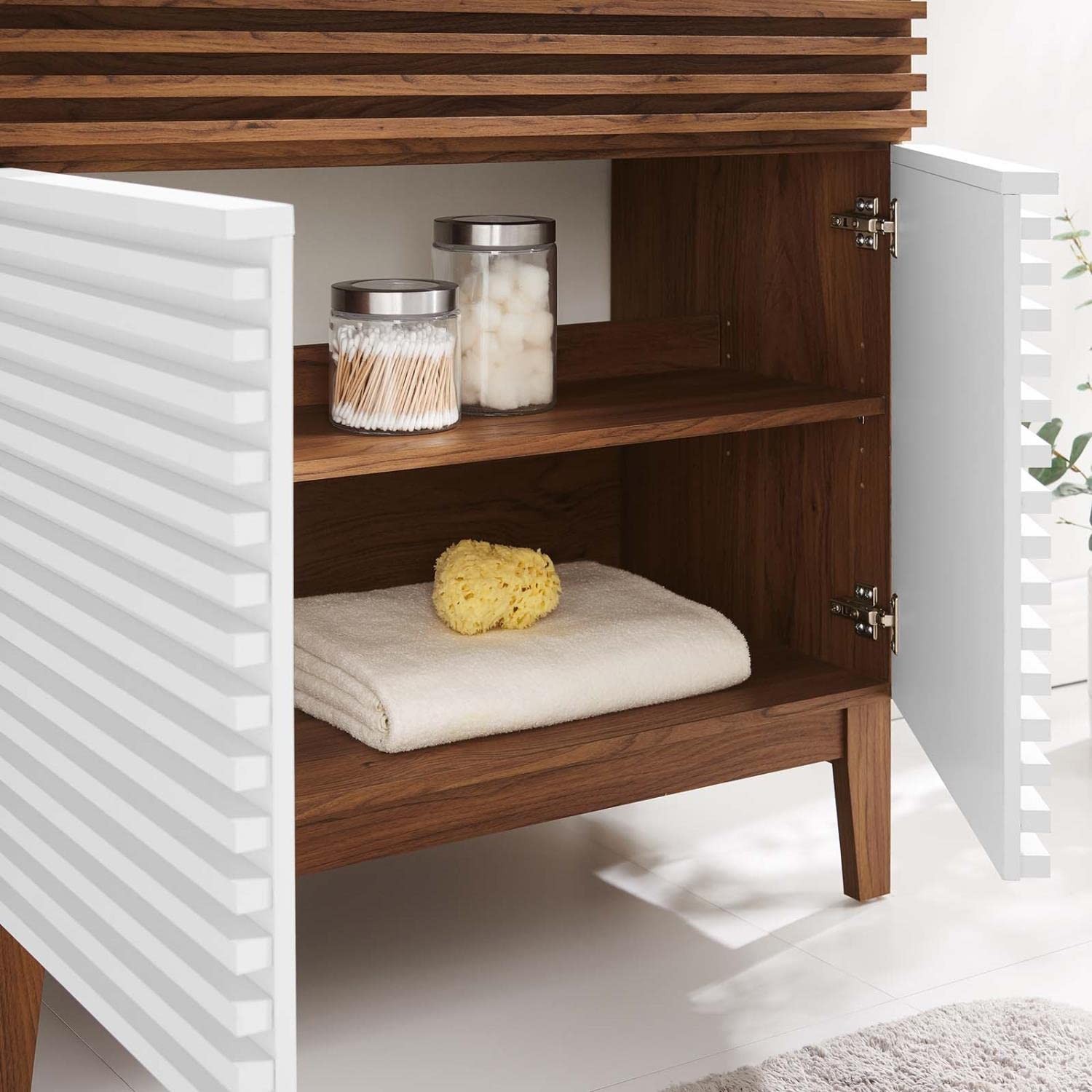 Modway Render 35″ MDF and Particleboard Bathroom Vanity Cabinet in White/Walnut