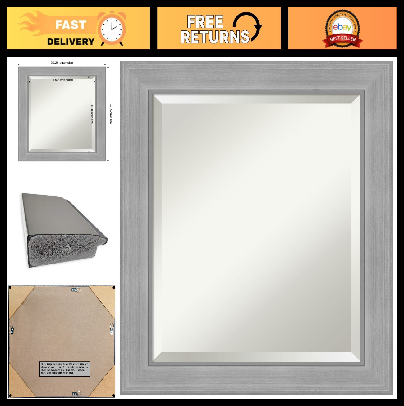 24×20 Brushed Nickel Rectangle Bathroom Mirror – Versatile Wall Decor, Beveled E