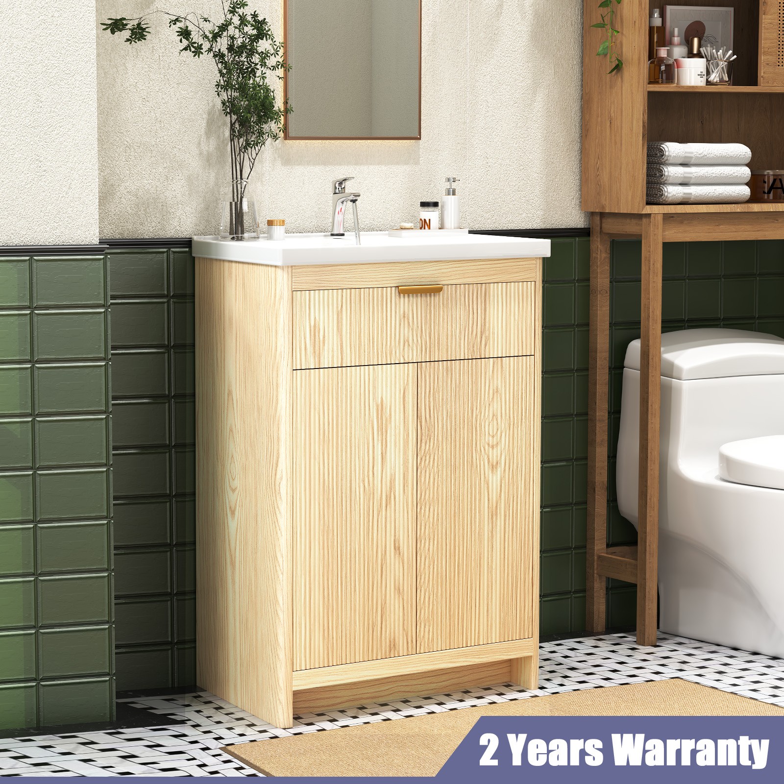 Bathroom Vanity Ceramic Sink Cabinet Freestanding Wooden Storage Cabinet