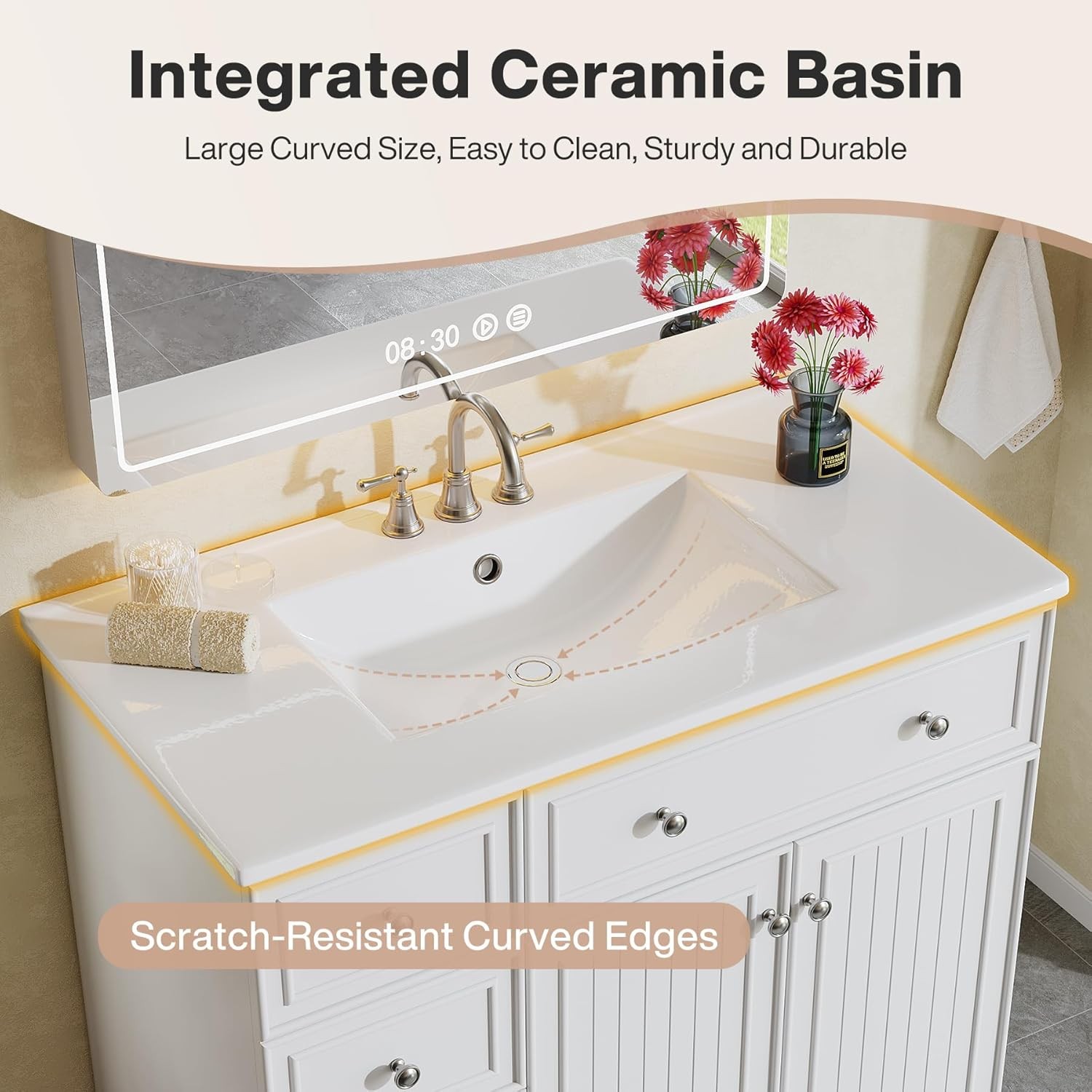 36″ Bathroom Vanity with Sink, Bathroom Sink Cabinet with 5 Drawers & 2 Doors