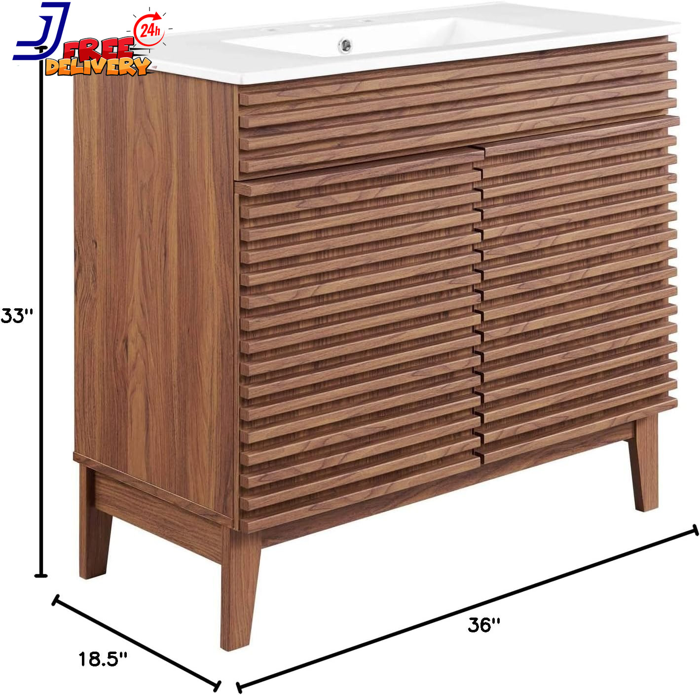 36″ Walnut and White Bathroom Vanity Stylish and Functional Design NEW