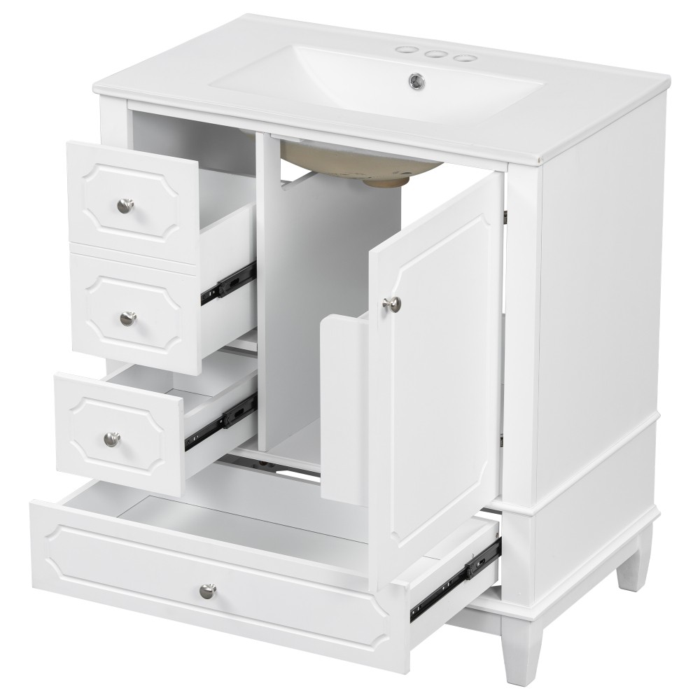 30″Bathroom Vanity with Sink Freestanding White Vanity Cabinetwith Ceramic Basin