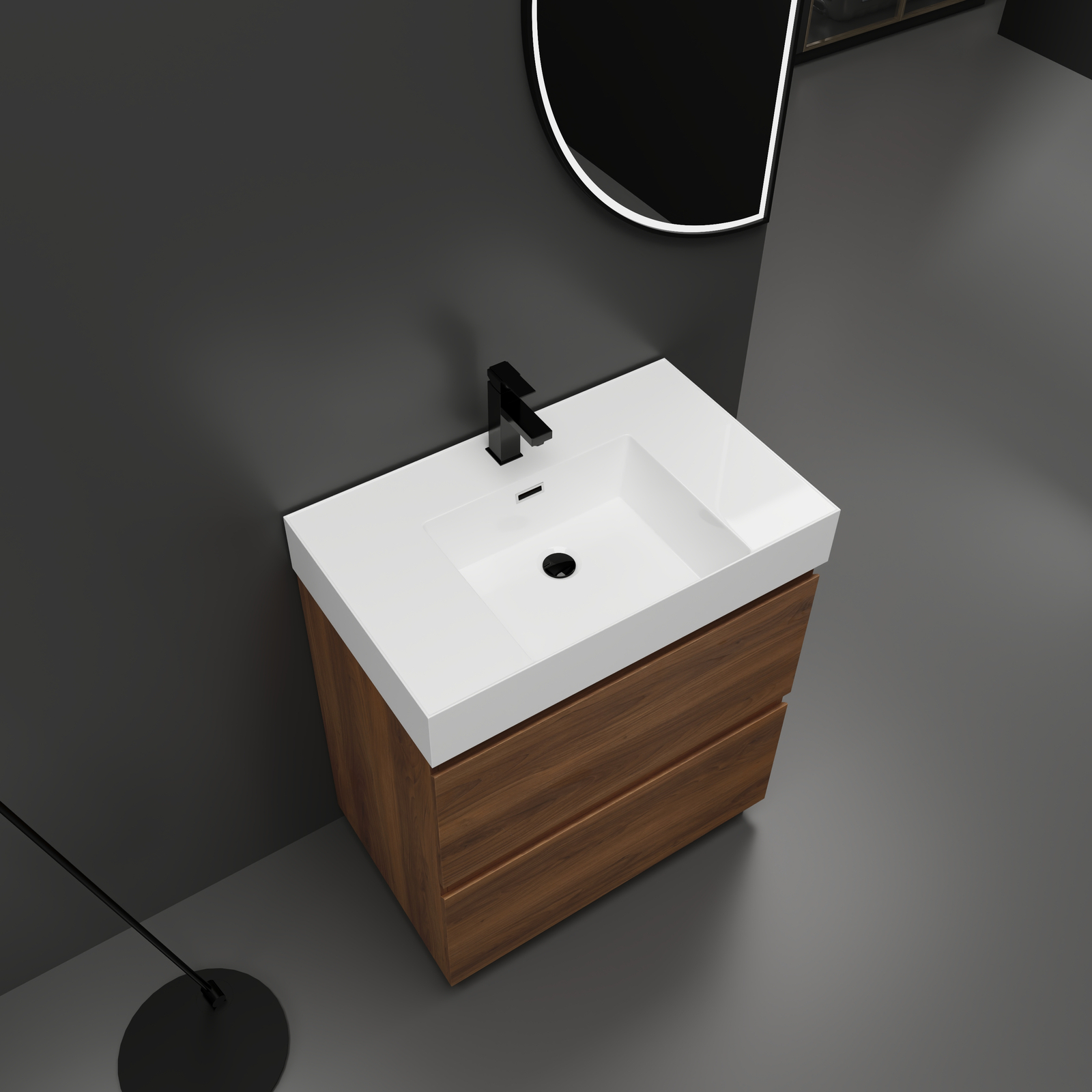 30″ Wood Freestanding Bathroom Vanity W/ Undermount Resin Sink +2 Drawers Brown