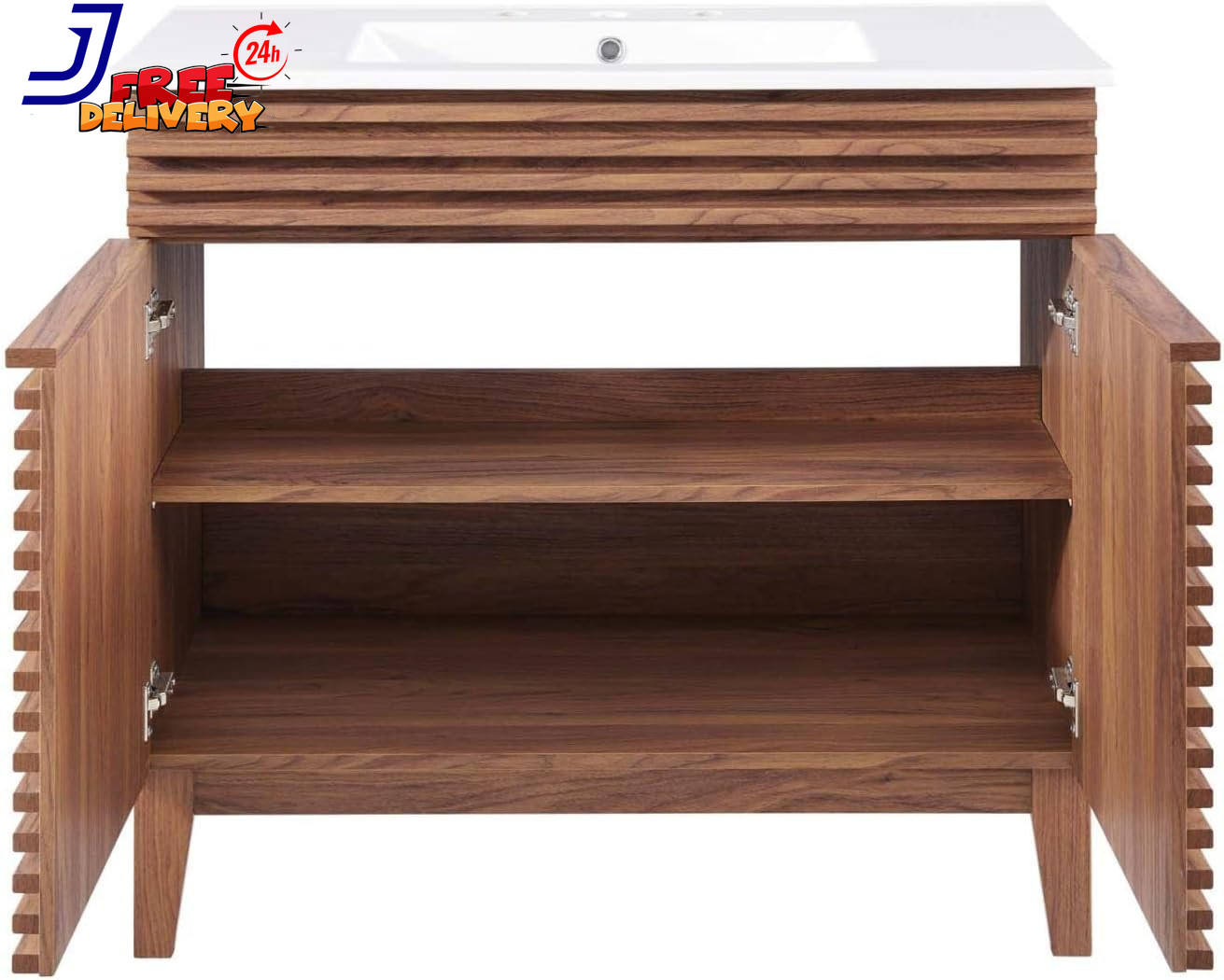 36″ Walnut and White Bathroom Vanity Stylish and Functional Design NEW