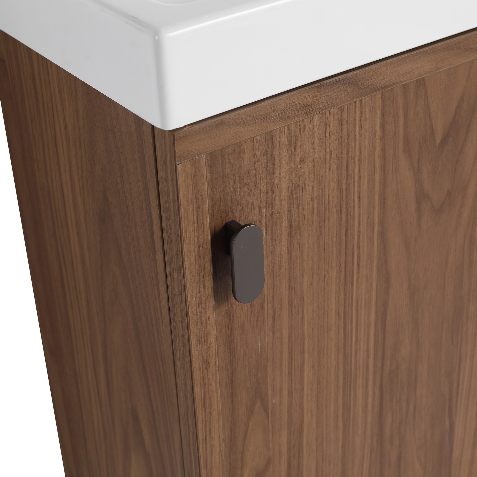 18.5″ Walnut Wall Mounted Floating Bathroom Vanity W/ Door Storage W/ Resin Sink