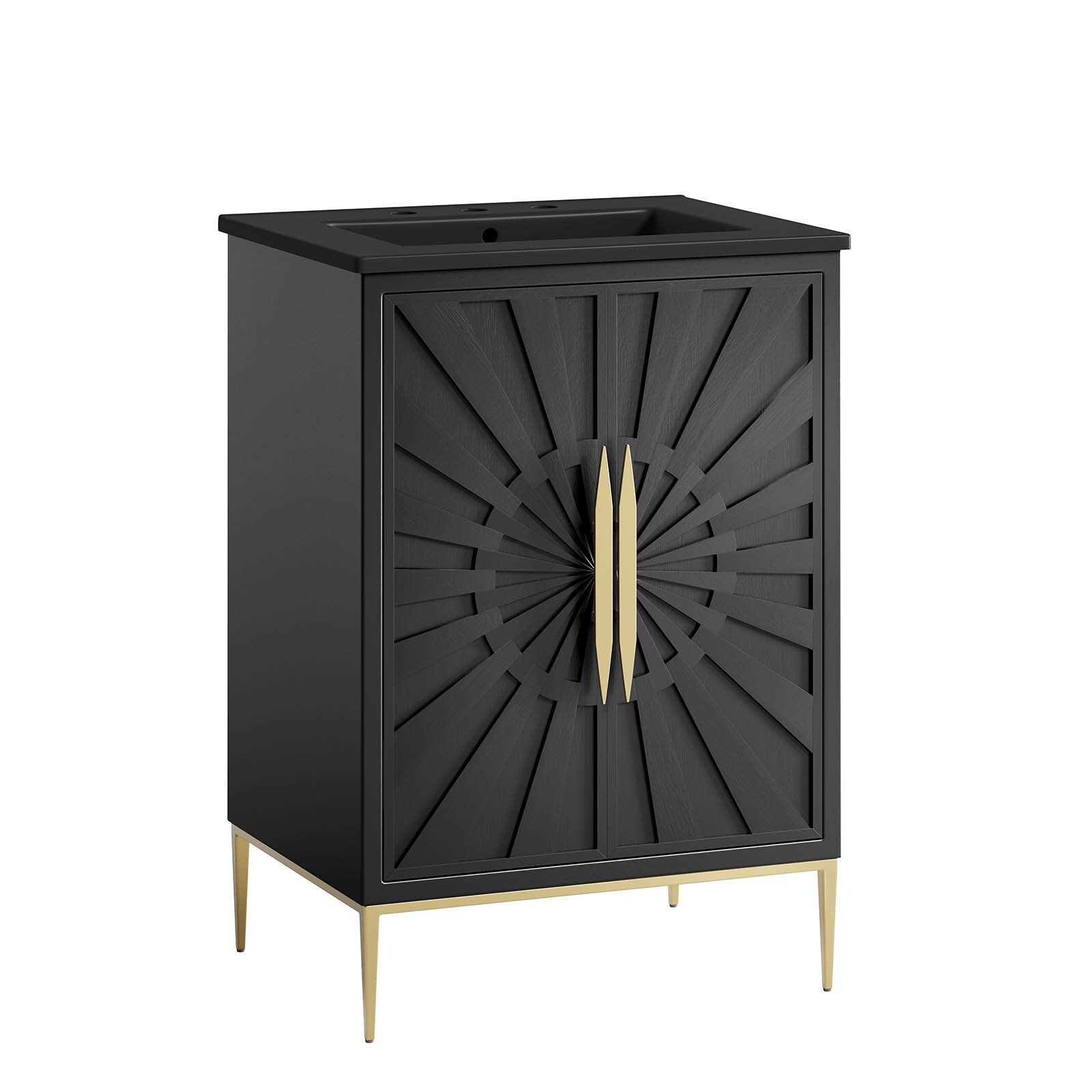 Modway Awaken 24″ Bathroom Vanity Cabinet in Black Black With Ceramic Sink Basin
