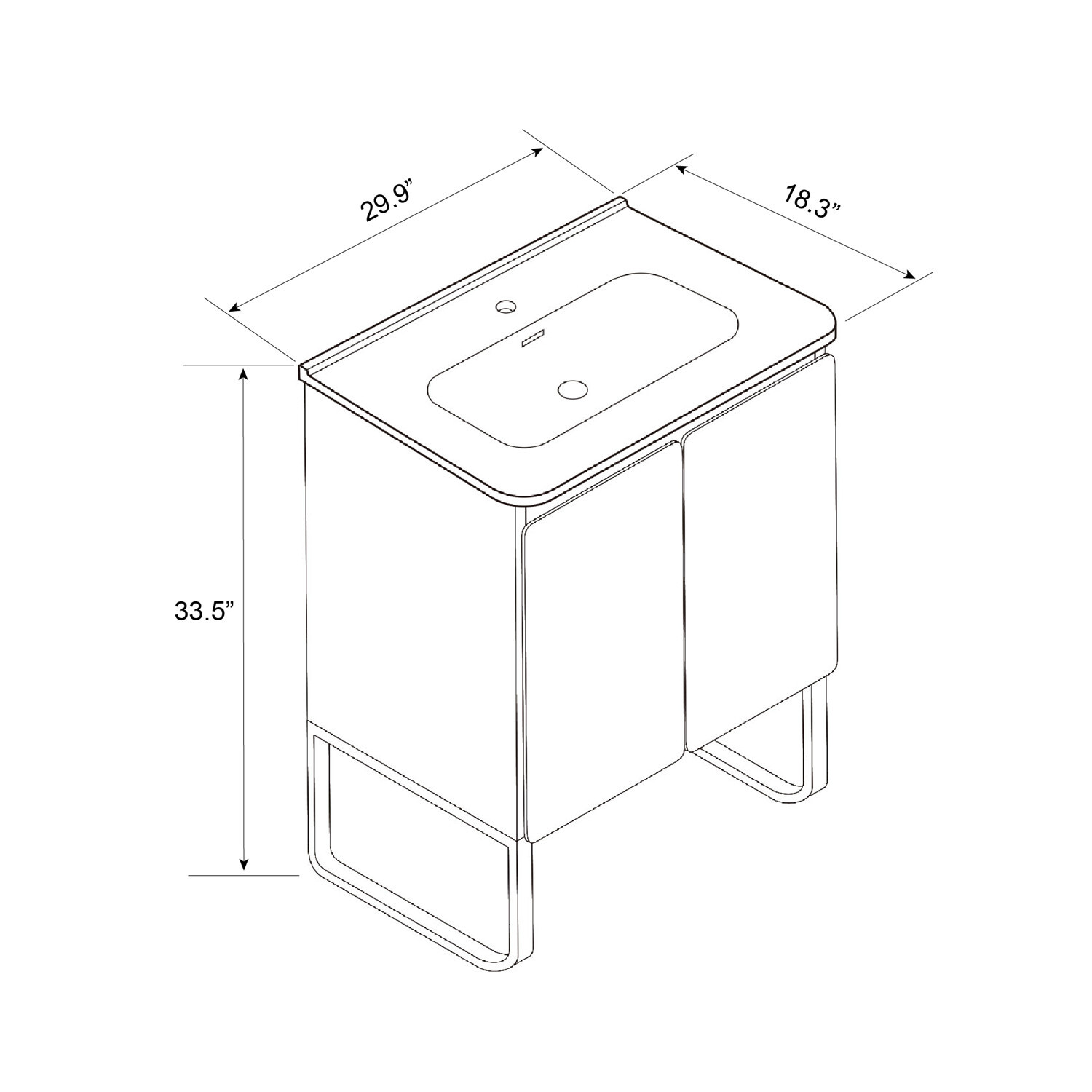 30″ Bathroom Vanity w/Sink, Freestanding Vanity Cabinet, 2 Shelves, Metal Feet