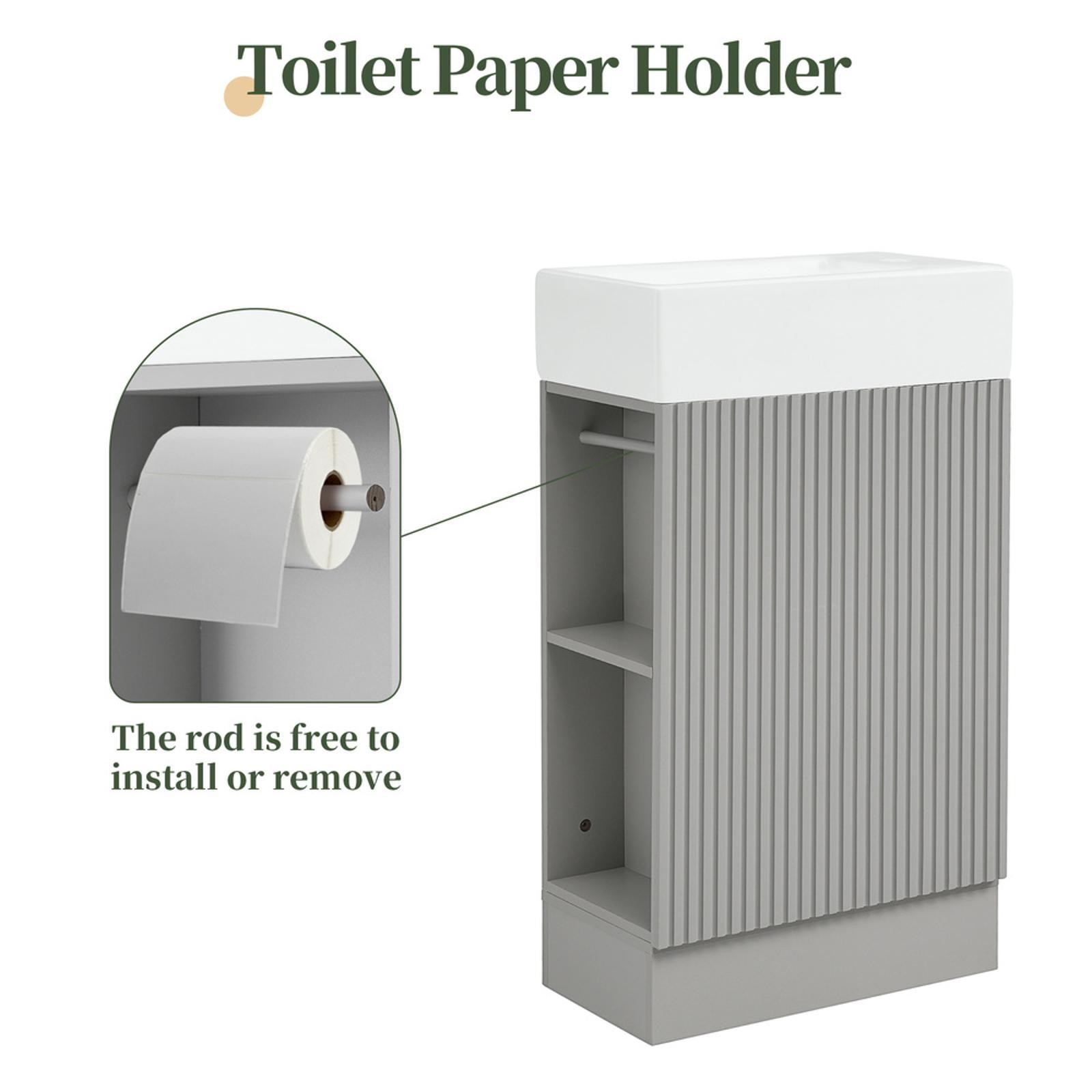 MDF Bathroom Vanity Cabinet with Ceramic Sink and Storage Shelf Grey Furniture
