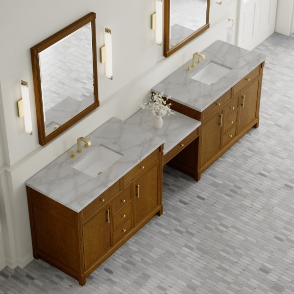 120″ James Martin Bellshire 660-VMC120-HNO-3VSL Dual Vanity Cabinet Silver Top