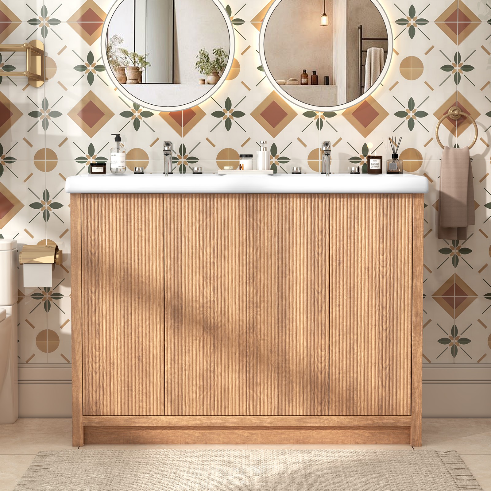 47in Freestanding Double Sink Vanity Cabinet Storage Vanity Bathroom