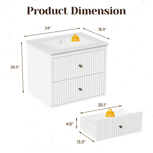 Bathroom sink cabinet with doors and drawers, modern floating sink cabinet