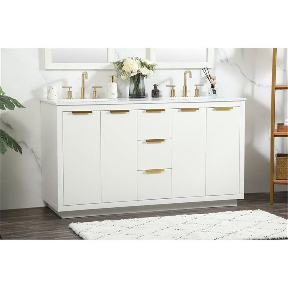 Elegant Decor Blake 60″ Aluminum Alloy MDF Double Bathroom Vanity in White