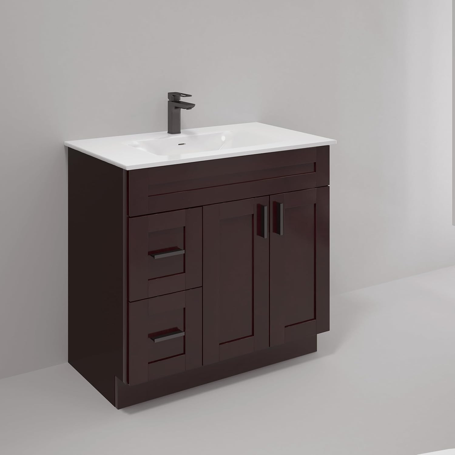 Espresso 36″ Shaker Bathroom Vanity Sink Base with Drawers – Ready to Assemble
