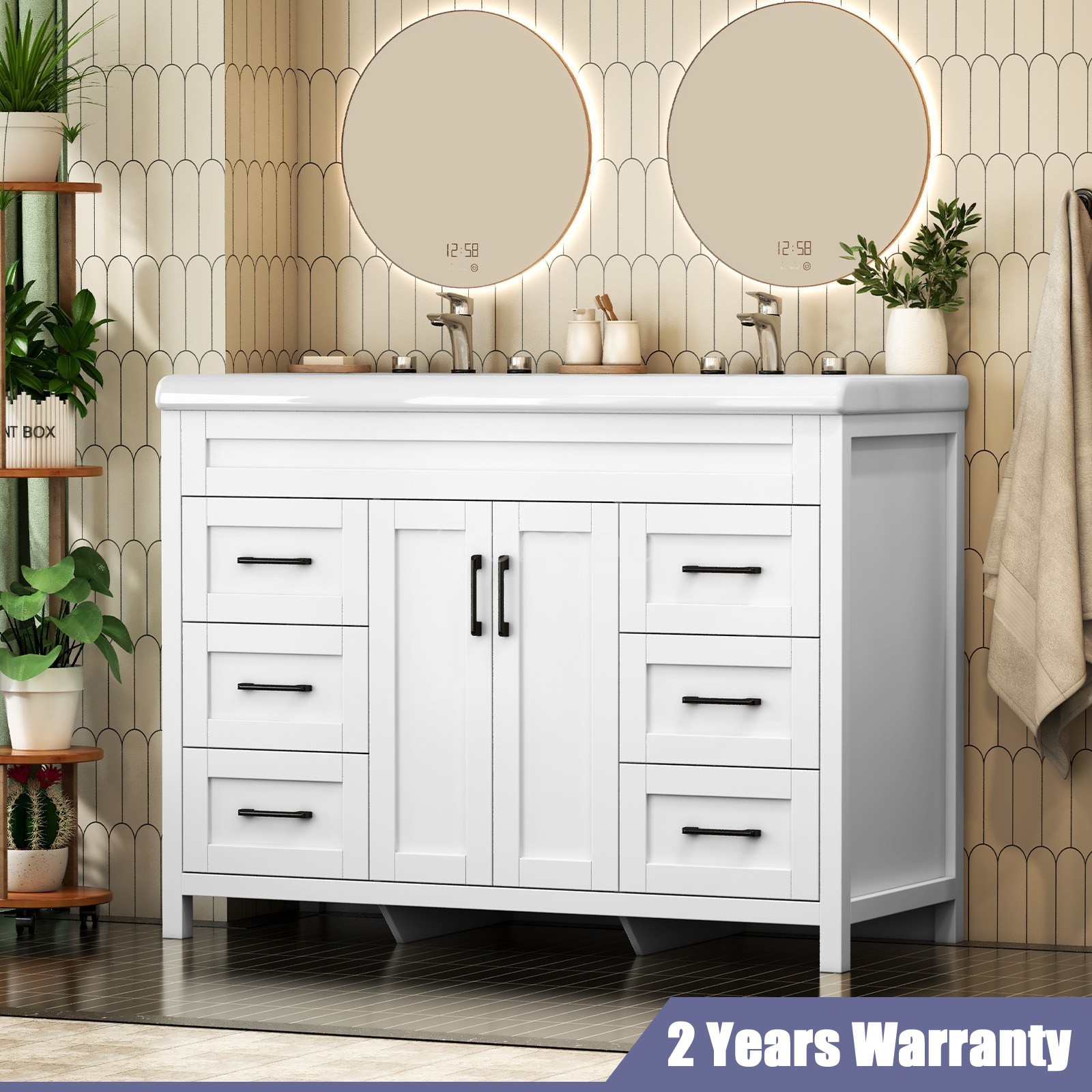 47″ Bathroom Double Sink Vanity Cabinet Ceramic W/ Double Sink Cabinet White
