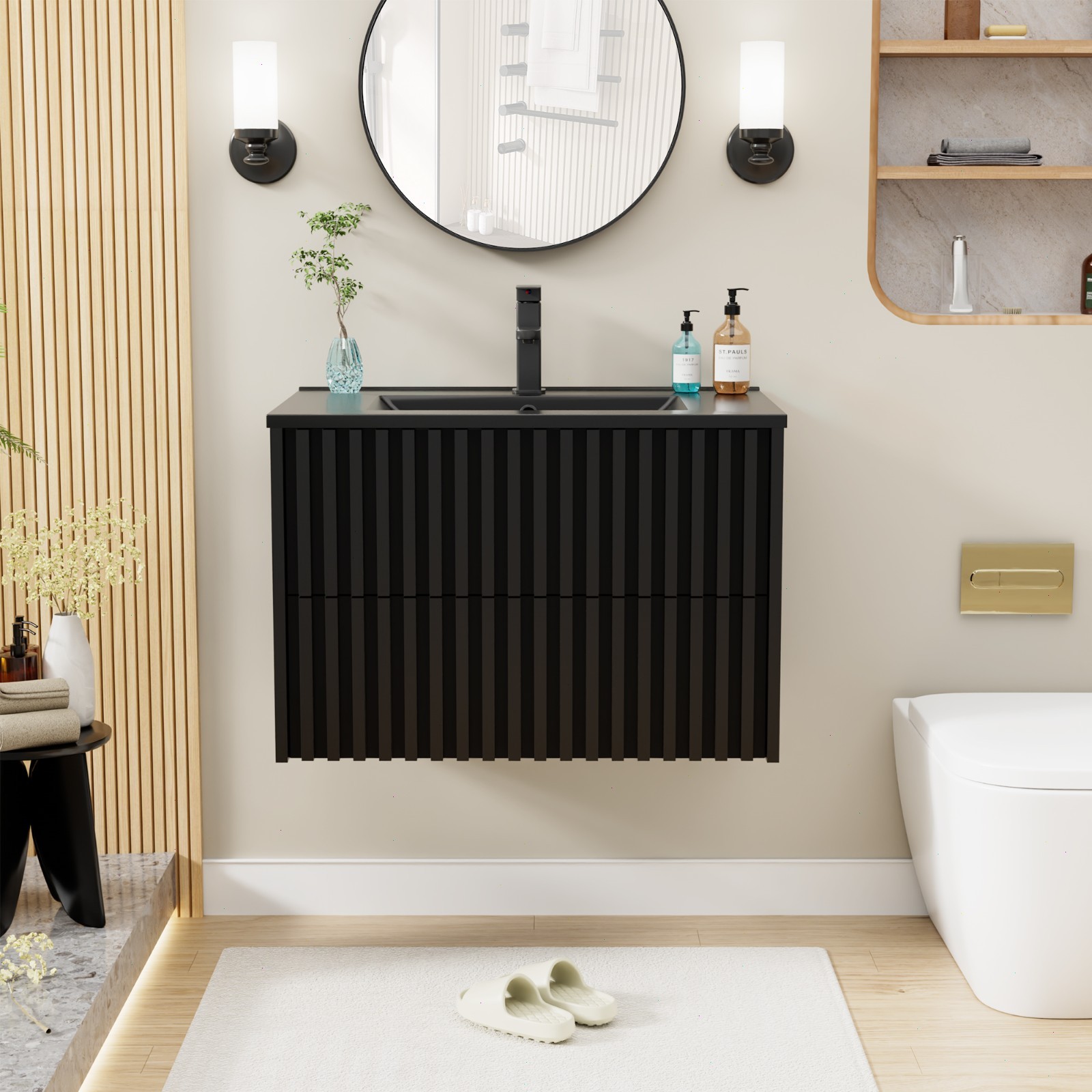 24″/ 30″/ 36″ Wall Mounted Bathroom Vanity Set With Sink Top, Faucet And Drain