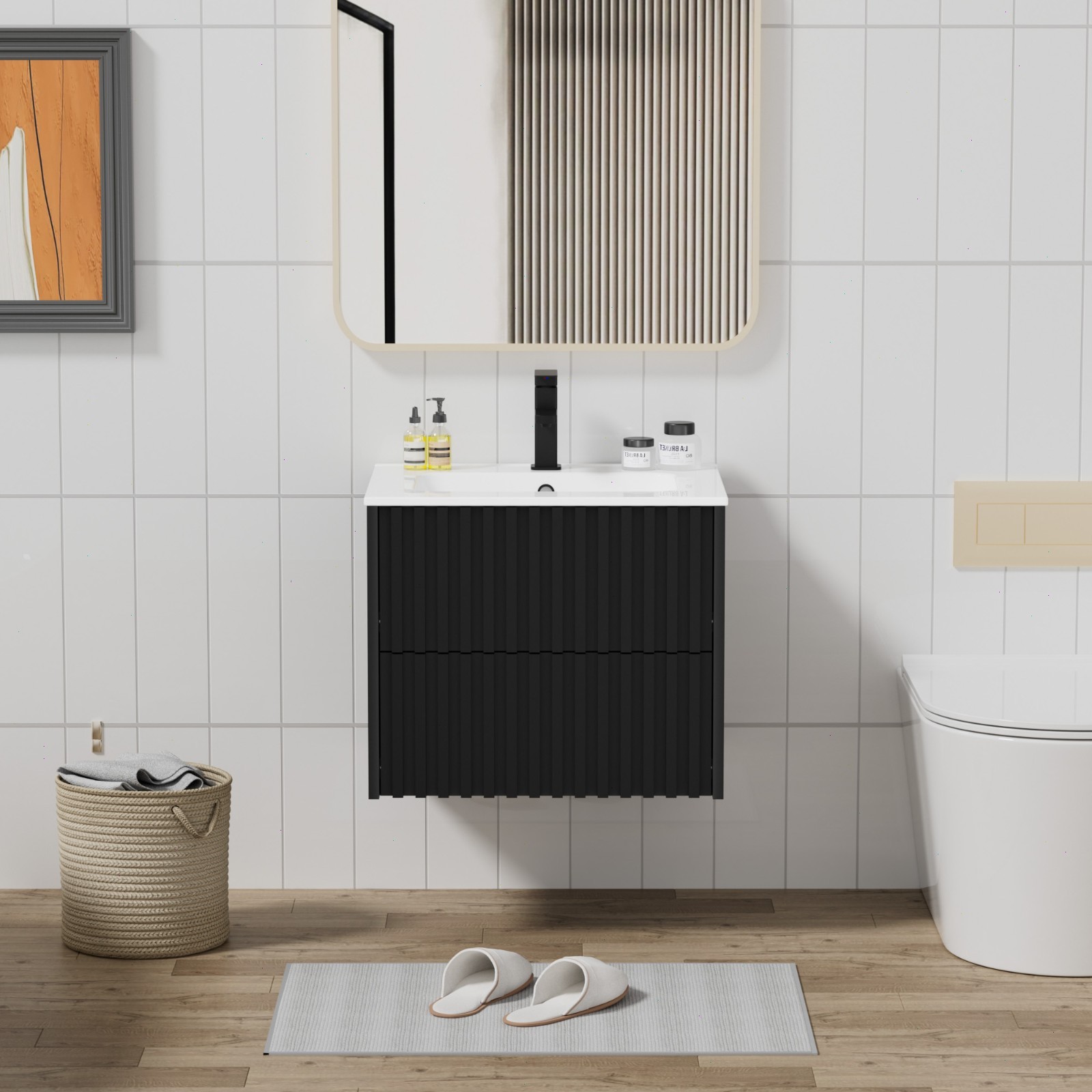 24″/ 30″/ 36″ Wall Mounted Bathroom Vanity Set With Sink Top, Faucet And Drain