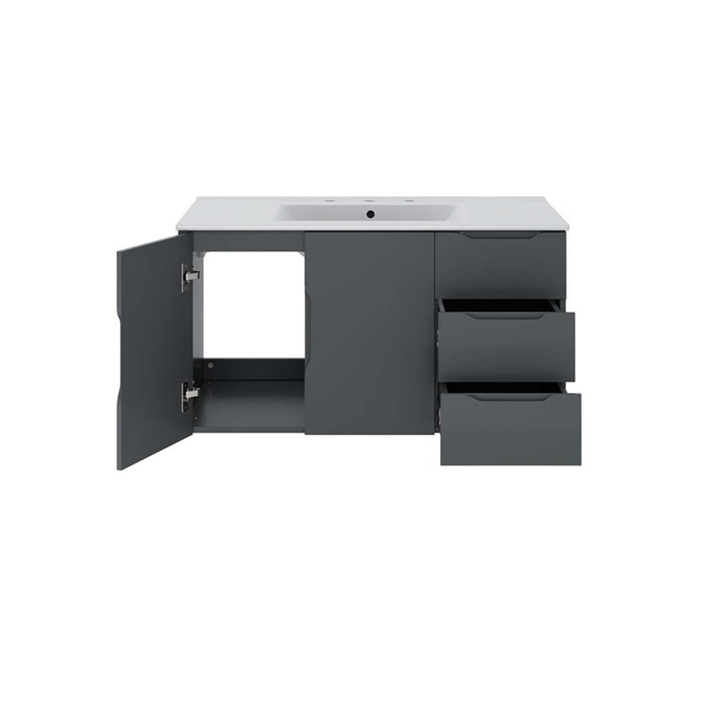 Pemberly Row 36″ Modern Wood/Ceramic Bathroom Vanity in Gray/White