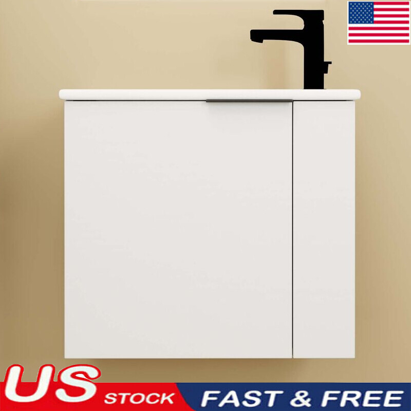 22” Wall Mounted Small Floating Bathroom Vanity w/ Sink Soft Close Door White