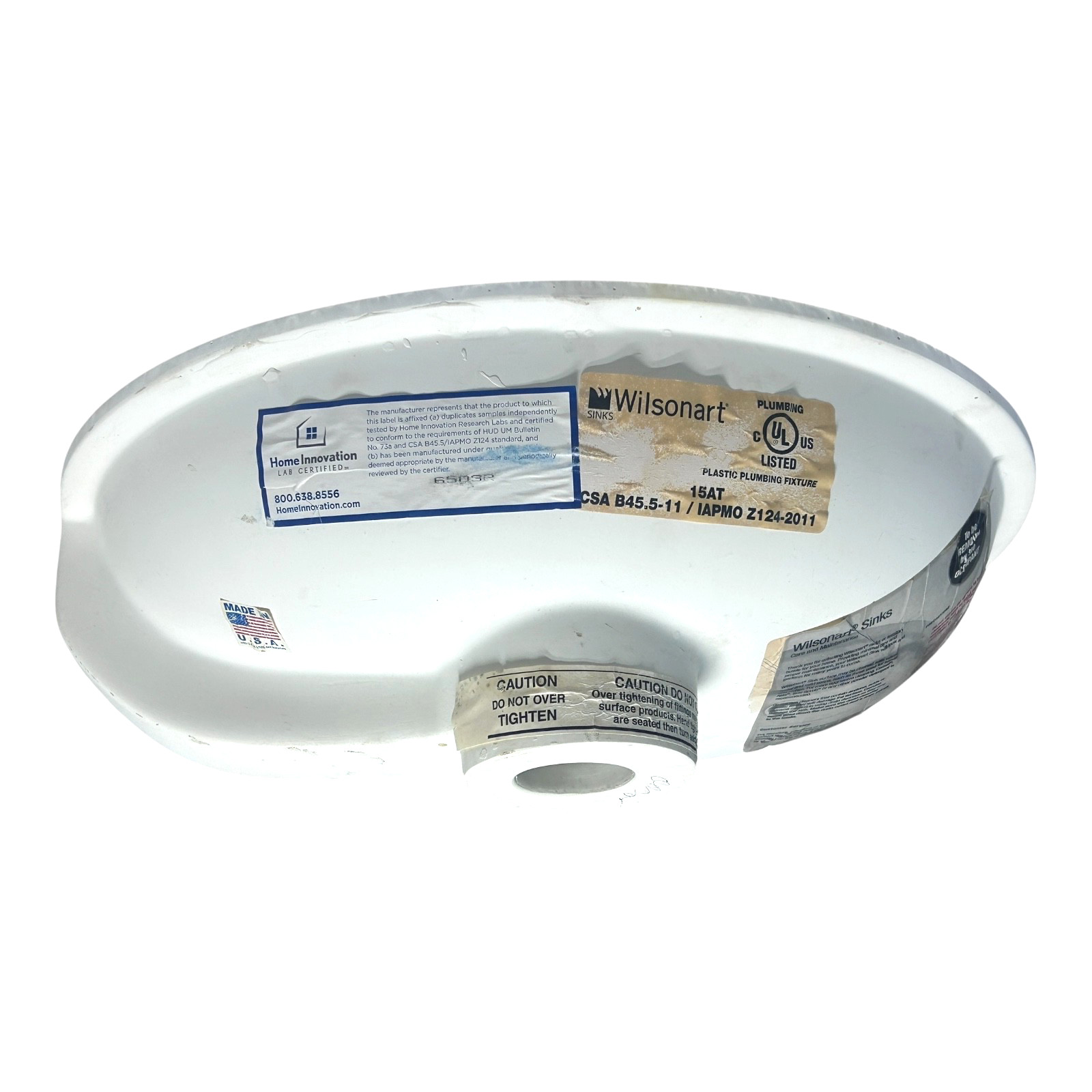 Wilsonart Oval Vanity Undermount Solid Surface Sink BV1512 Bright White Overflow