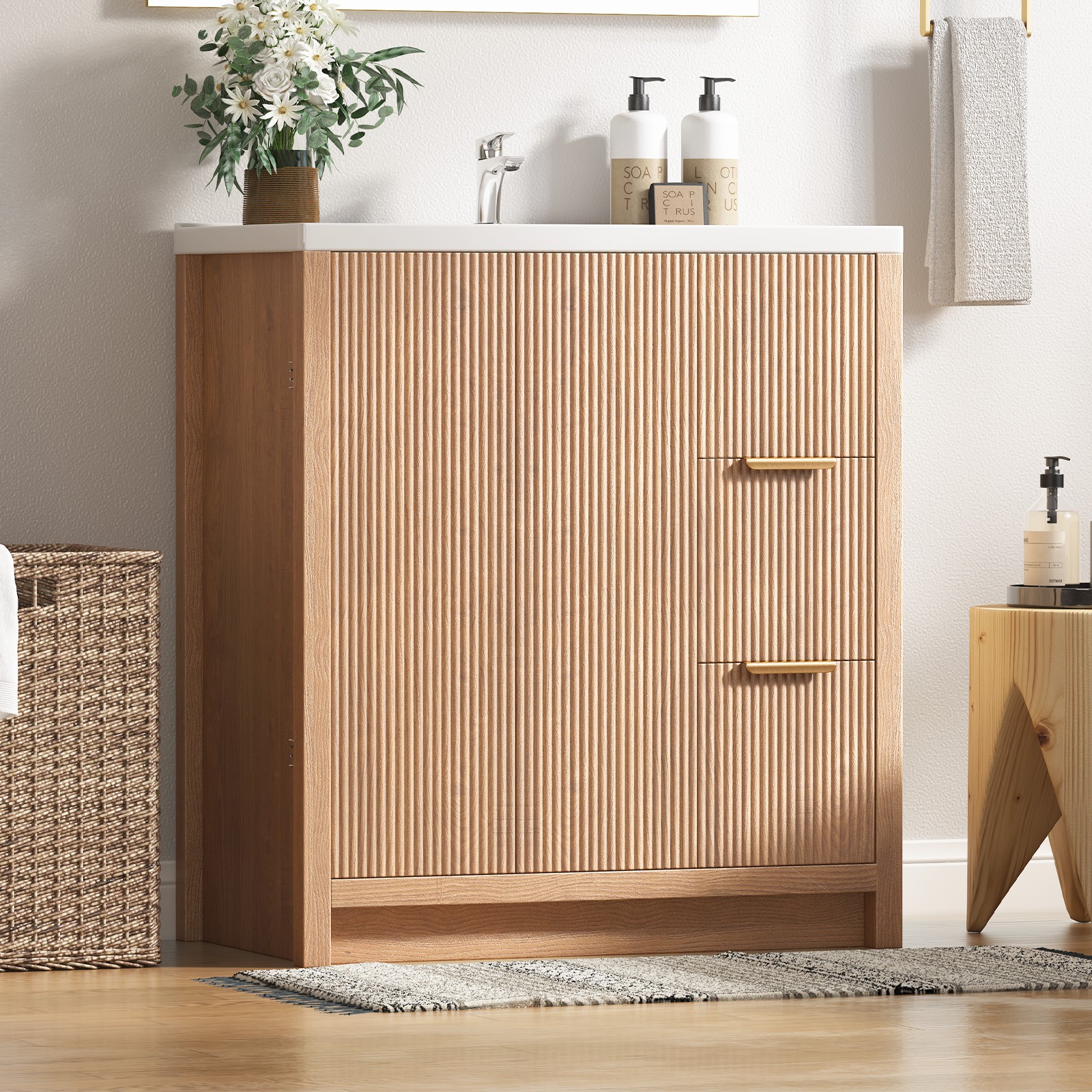 Modern Bathroom Vanity with 2 Drawers,Doors & Storage Shelves,Storage Cabinet