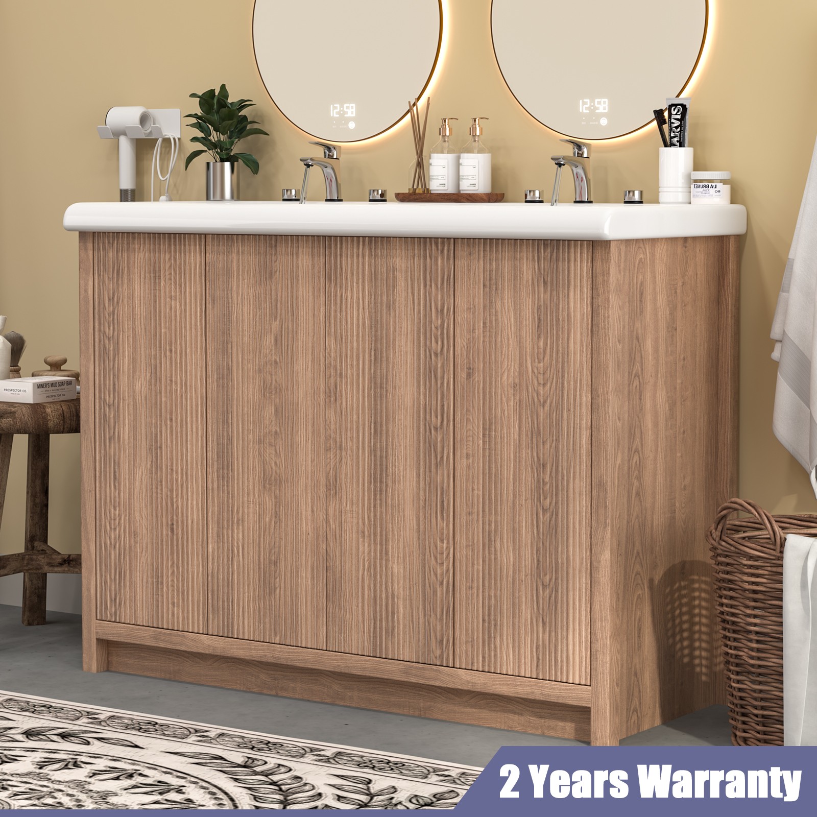 47″ Large Bathroom Vanity Set Double Sink Ceramic Freestanding Cabinet Storage