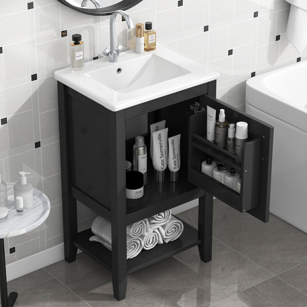 20″ Bathroom Vanity with Sink, Bathroom Cabinet with Storage Rack and Open Shelf