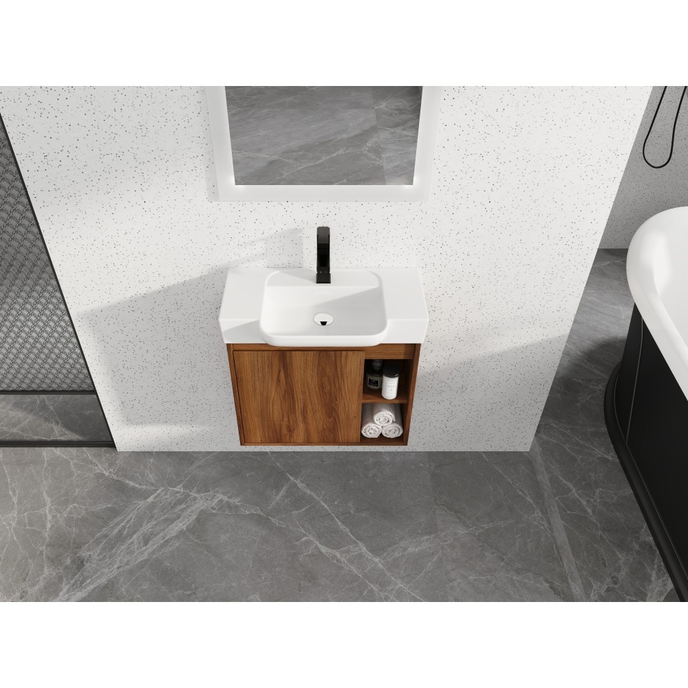 24” Wall-Mounted Bathroom Vanity with White Ceramic Sink & Soft-Close Door