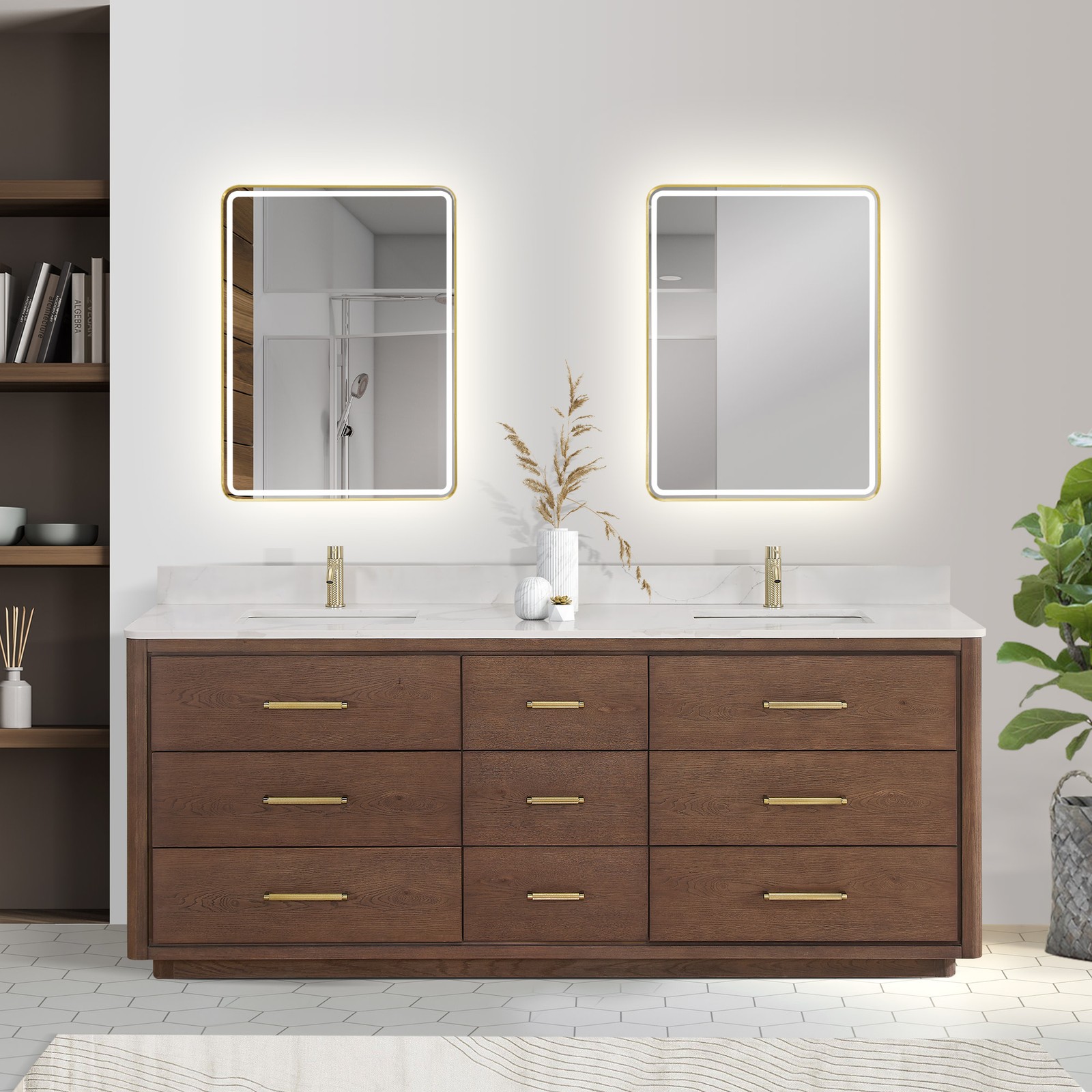 Miseno MV-706584 Porto 84″ – Aged Natural Oak / Fish Maw White