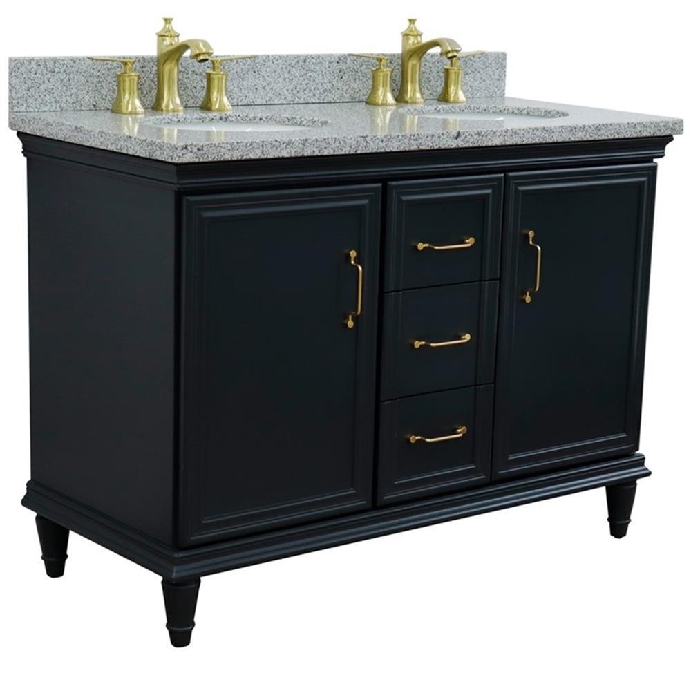 49 in. Double Wooden Vanity Dark Gray with Gray Granite Oval Sink