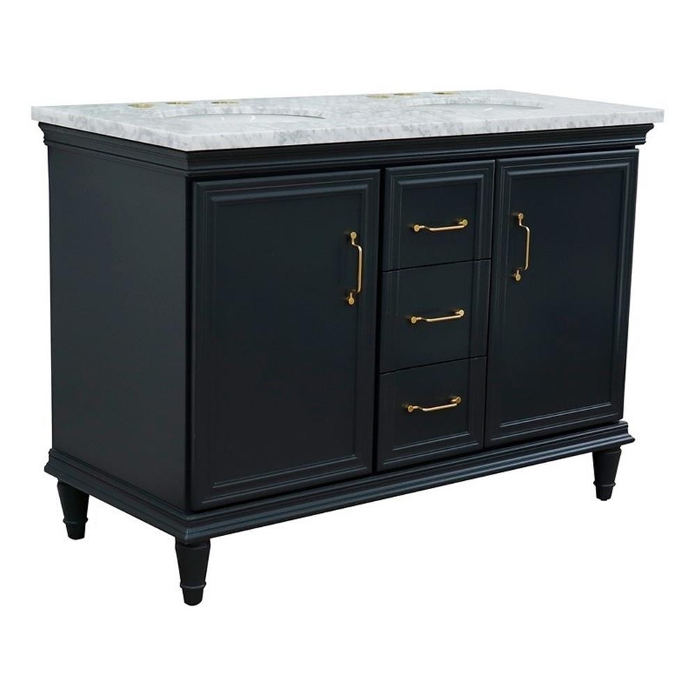 49 in. Double Wooden Vanity Dark Gray with White Carrara Oval Sink