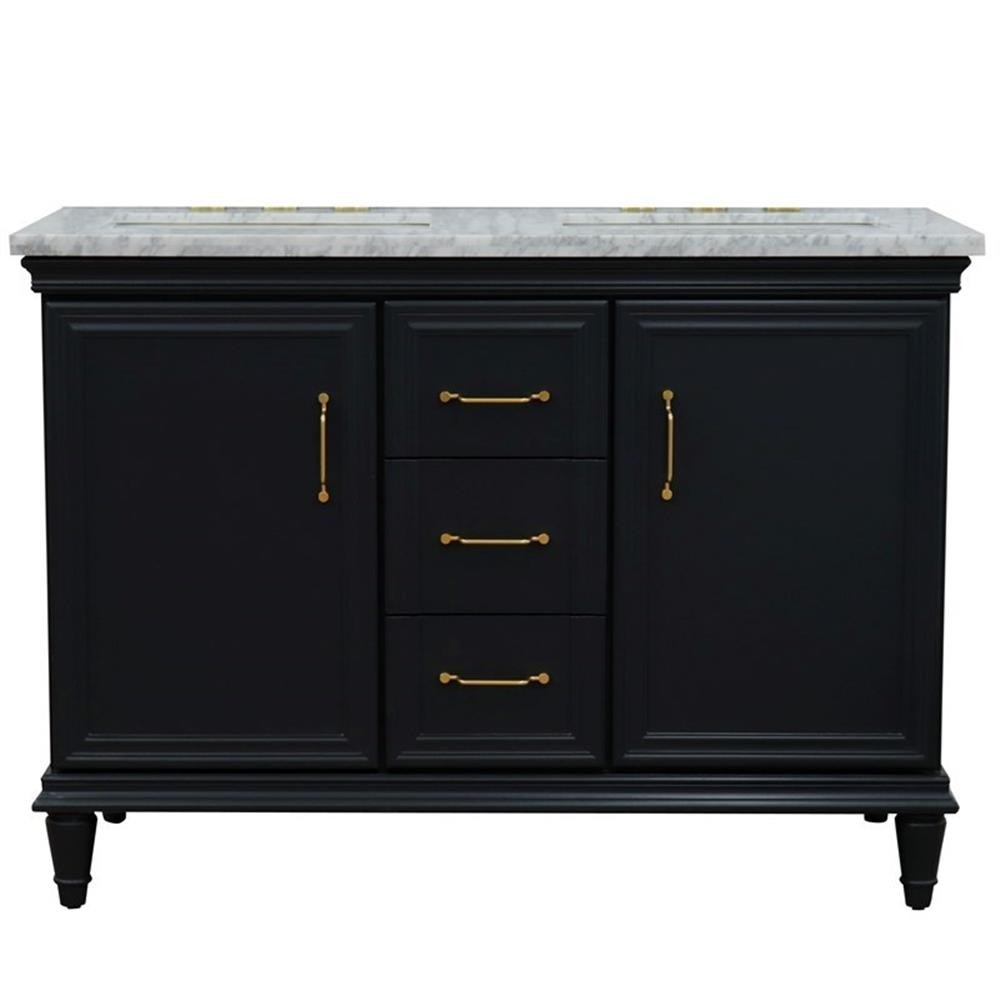 49 in. Double Wooden Vanity Dark Gray with White Carrara Rectangle Sink