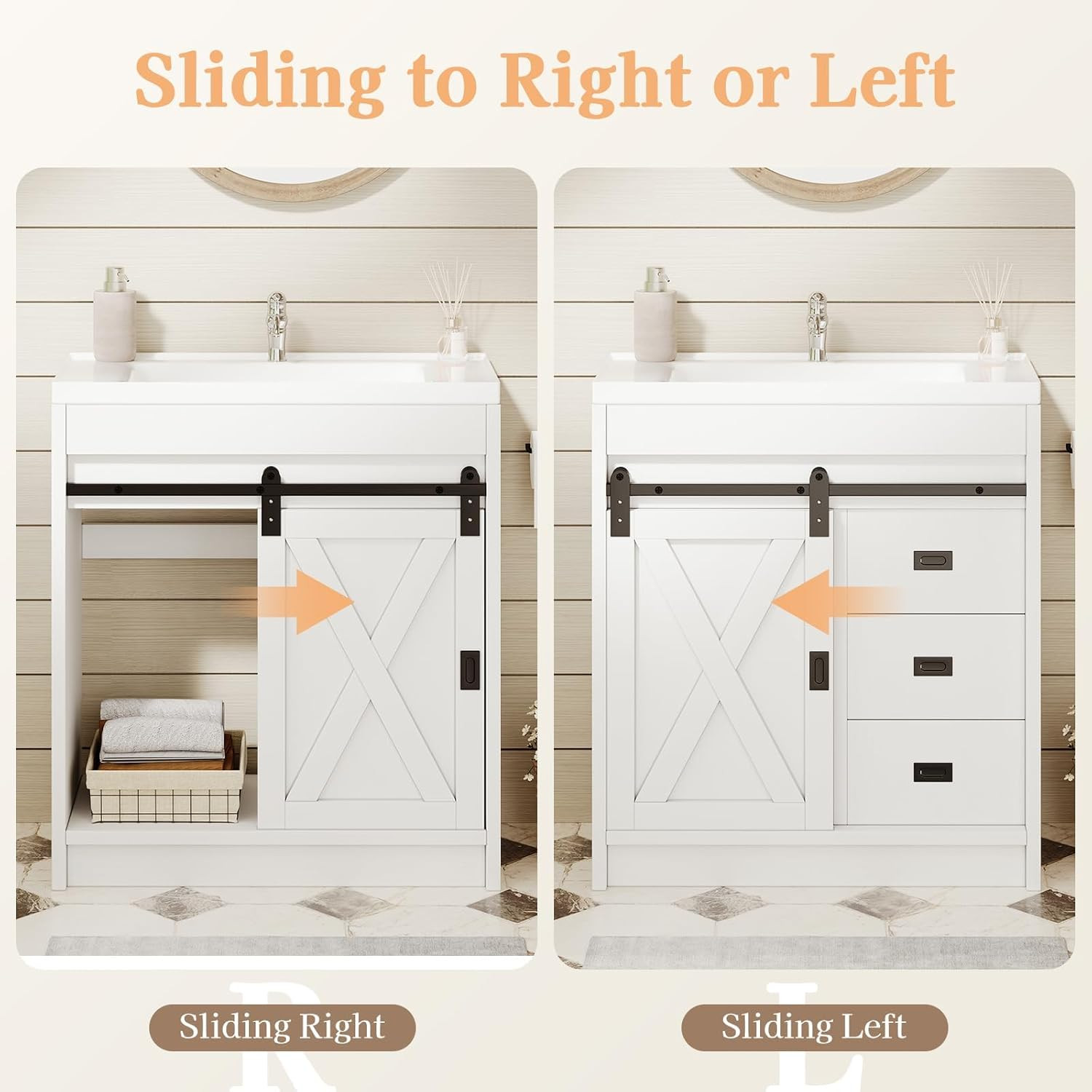 4Ever2Buy 30″ Farmhouse Bathroom Vanity with Sink, Small White Bathroom Vanity C
