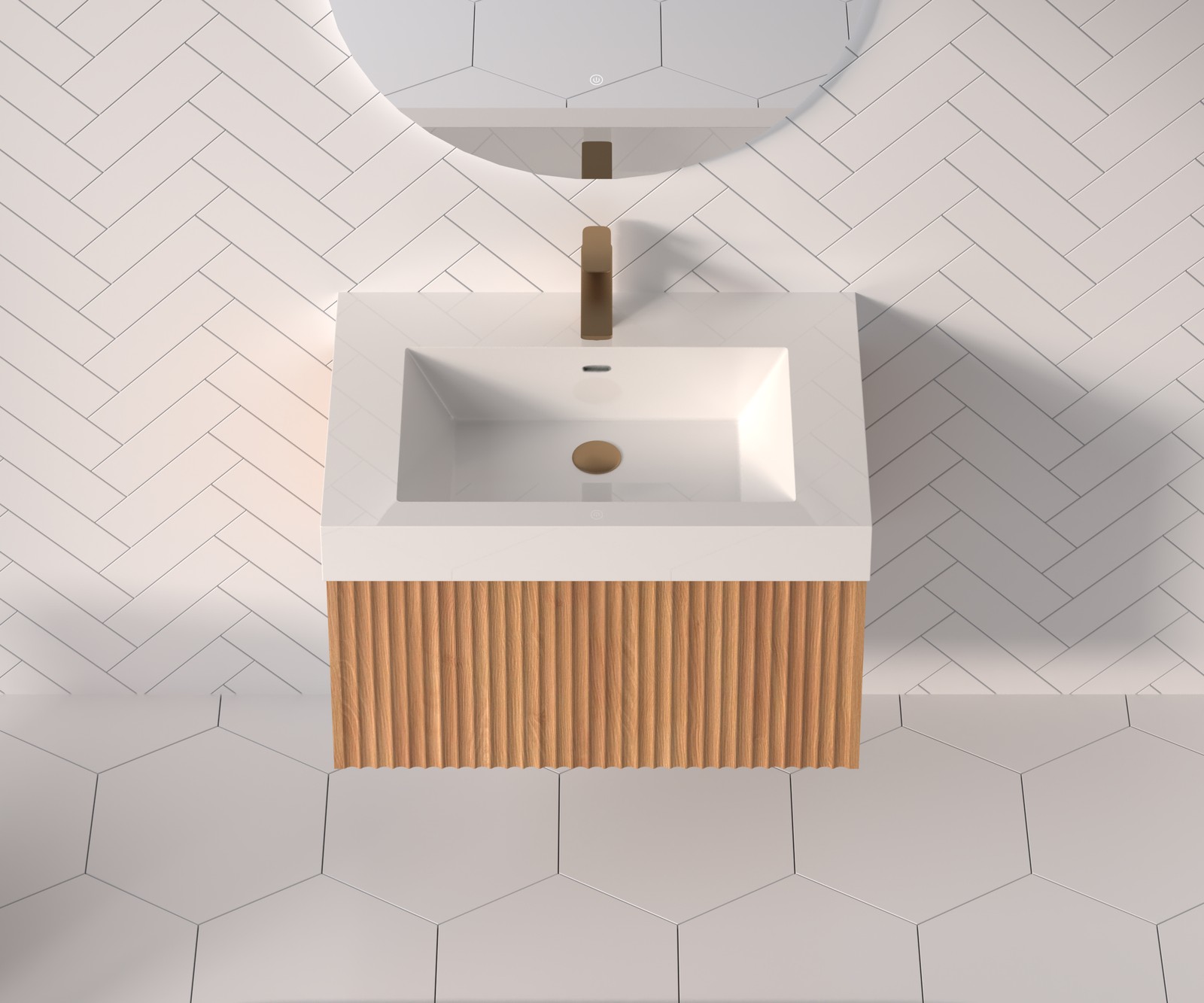 30″ Floating Bathroom Vanity with Integrated Sink, Acacia Plywood Cabinet