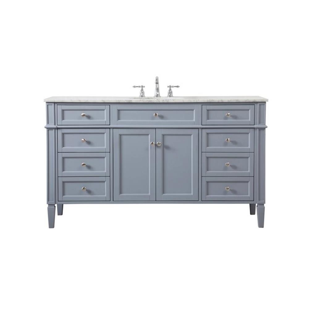 Elegant Decor Park Avenue 60″ Metal MDF Marble Single Bathroom Vanity in Gray