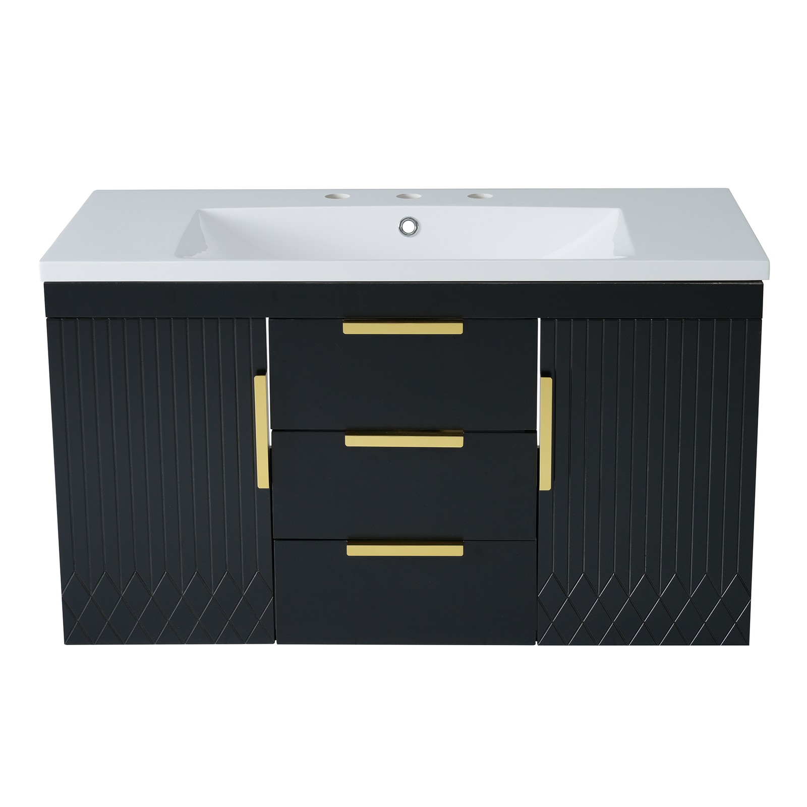 Wall-mounted bathroom solid wood dressing table with resin sink and 2 drawers