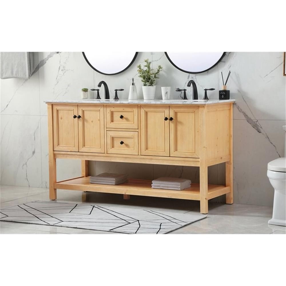 Elegant Decor Metropolis 60″ Aluminum MDF Double Bathroom Vanity in Natural Wood
