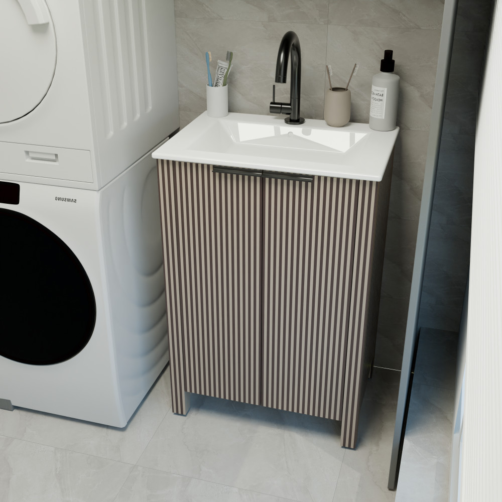 Floor Stand Combo Cabinet Set with 2 Doors and White Resin Basin Top