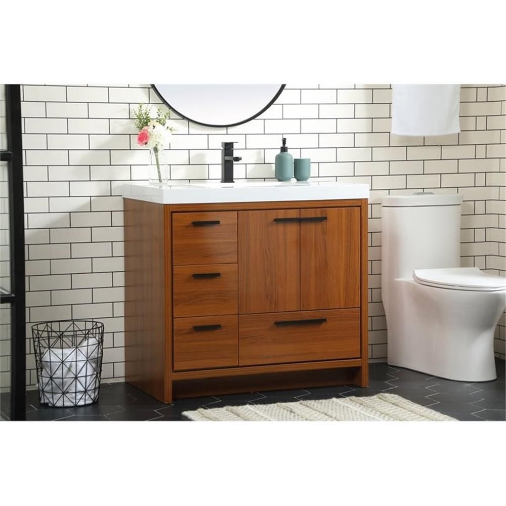 Elegant Decor Wyatt 36″ Aluminum Alloy and MDF Single Bathroom Vanity in Teak