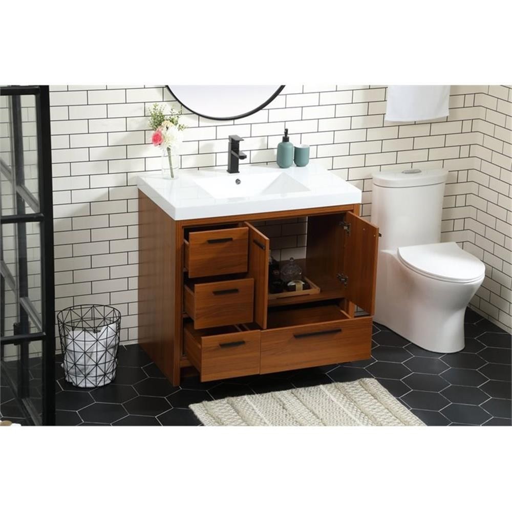 Elegant Decor Wyatt 36″ Aluminum Alloy and MDF Single Bathroom Vanity in Teak