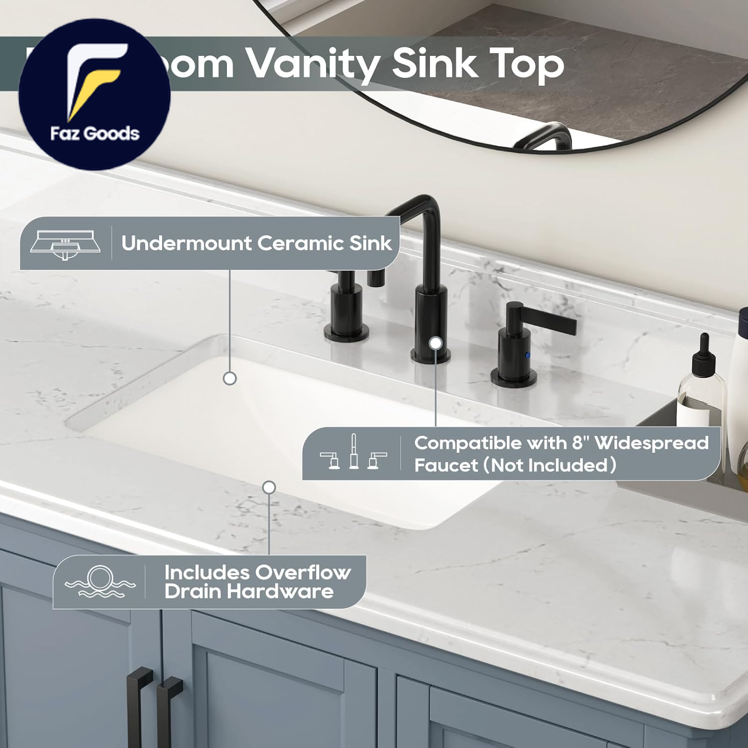 48 Inch Bathroom Vanity with Sink Modern Steel Blue Bathroom Vanities with Soft