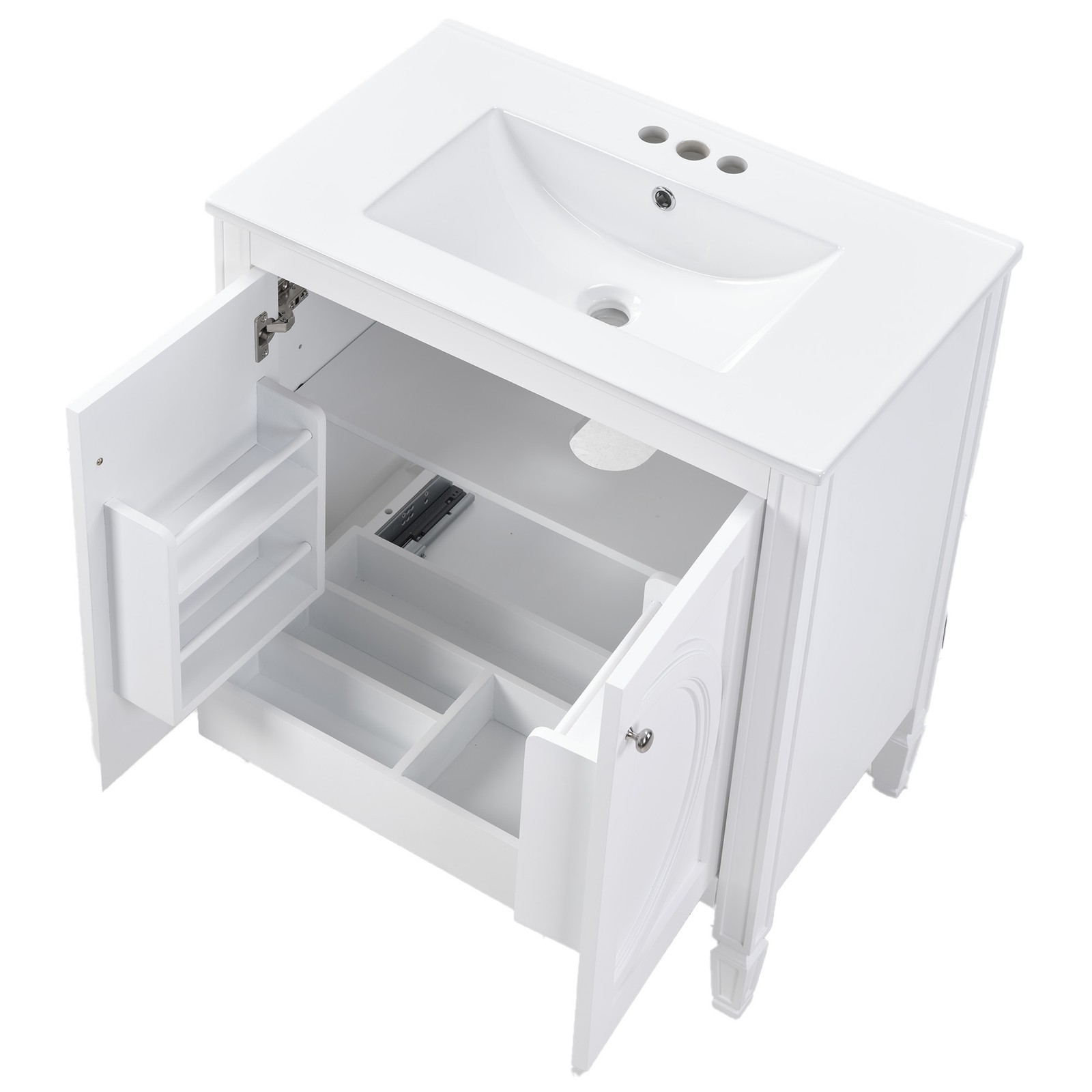 30″ Bathroom Vanity with Ceramic Sink, White, Modern Farmhouse Style