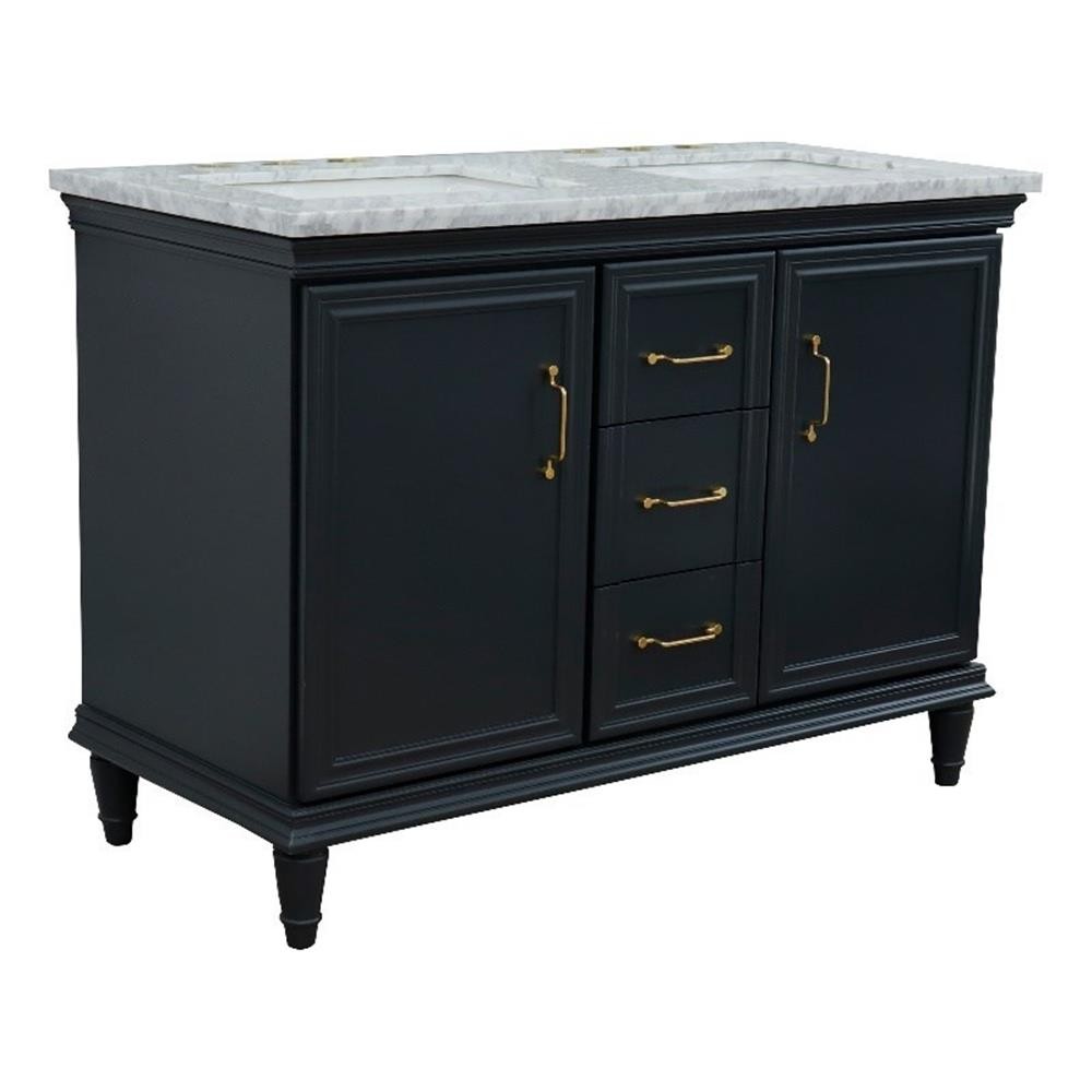 49 in. Double Wooden Vanity Dark Gray with White Carrara Rectangle Sink