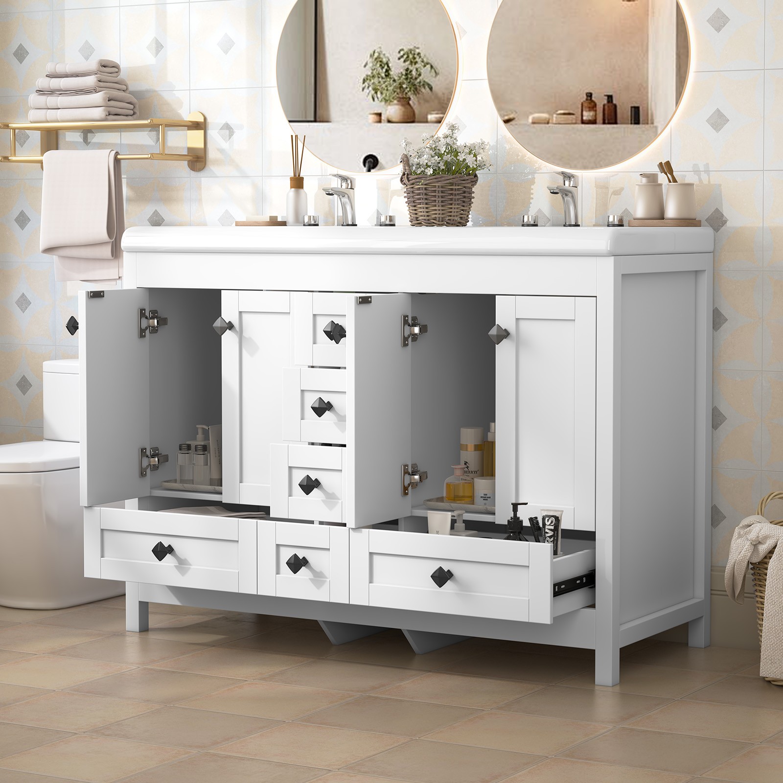 Luxury Double Basin Vanity Set with Soft Close Drawers & Waterproof Cabinet
