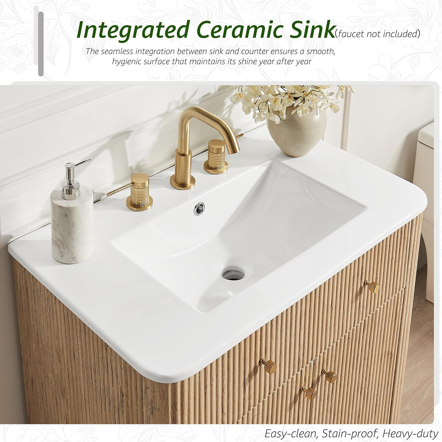 30 Inch Bathroom Vanity with Sink, Modern Fluted Single Bathroom Vanity with Sin