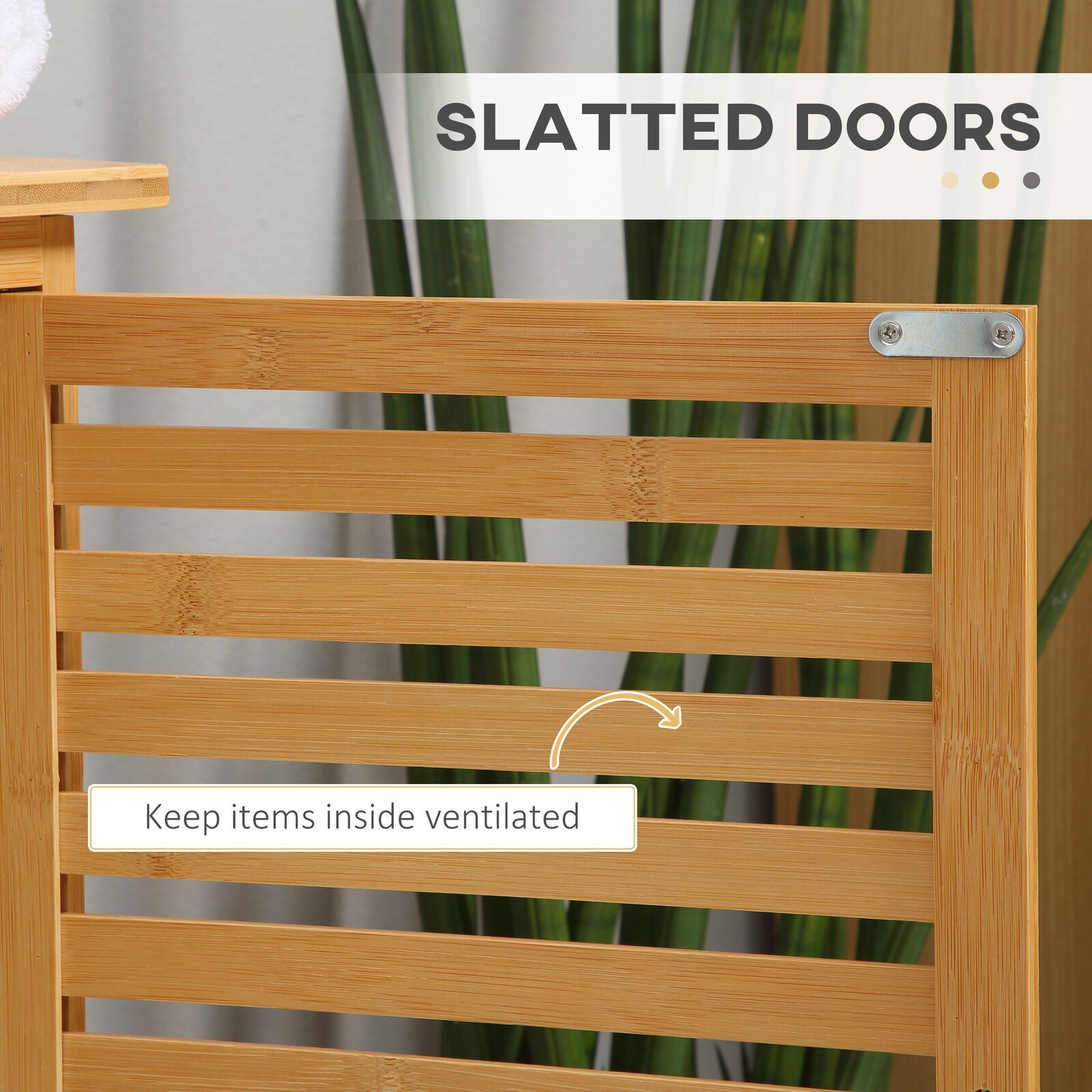 kleankin Freestanding Under Sink Cabinet with 2 Slatted Doors Bamboo Frame