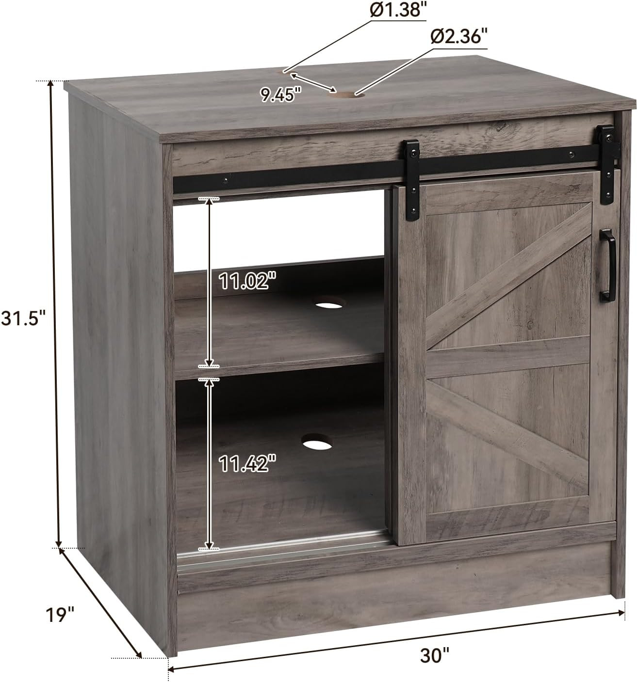 30″ Barn Door Bathroom Vanity, Farmhouse Style Standing Pedestal Cabinet with Bl