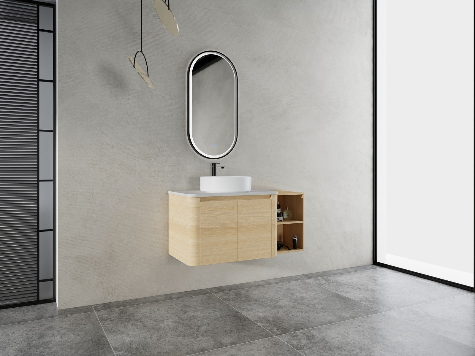42in Plywood Floating Bathroom Vanity W/White Ceramic Basin Sink Storage Shelves