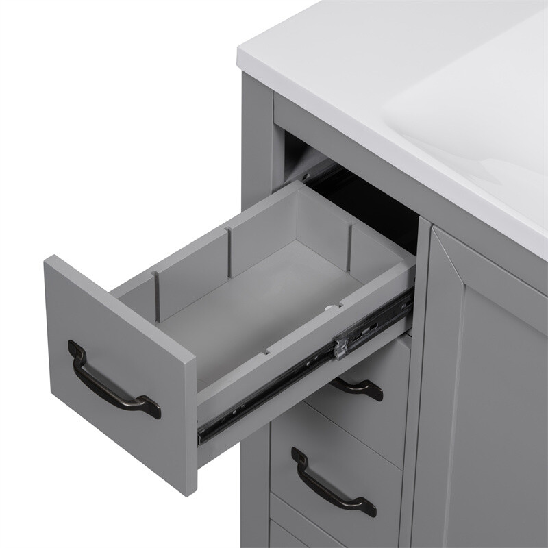36 Inch Modern Bathroom Vanity with Sink Combo,Six Drawers,Adjustable Shelf,Grey