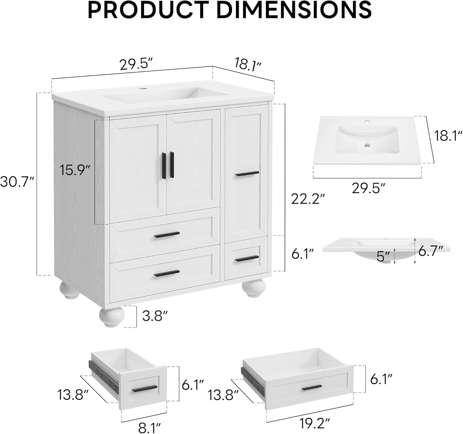 Modern 29.5″ Bathroom Vanity with Sink, Hair Tool Drawer & Quick Assembly