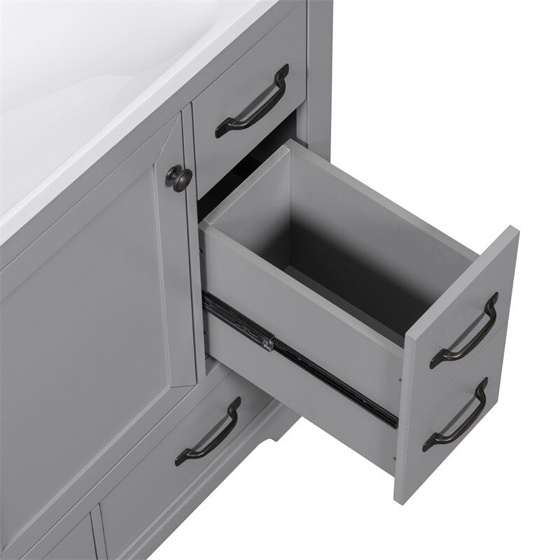 36 Inch Modern Bathroom Vanity with Sink Combo,Six Drawers,Adjustable Shelf,Grey